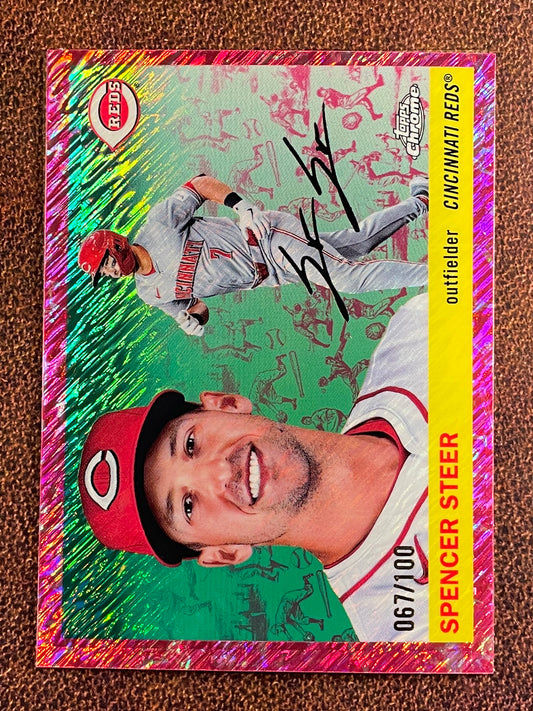 Spencer Steer - 2025 Topps Chrome Platinum - FUCHSIA Shimmer Refractor /100 - Reds