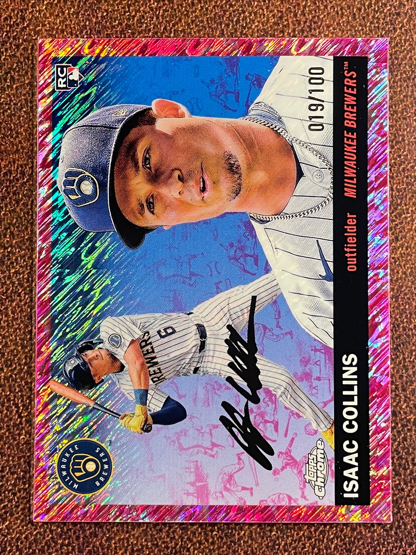 Isaac Collins - 2025 Topps Chrome Platinum - FUCHSIA Shimmer Refractor /100 - Brewers