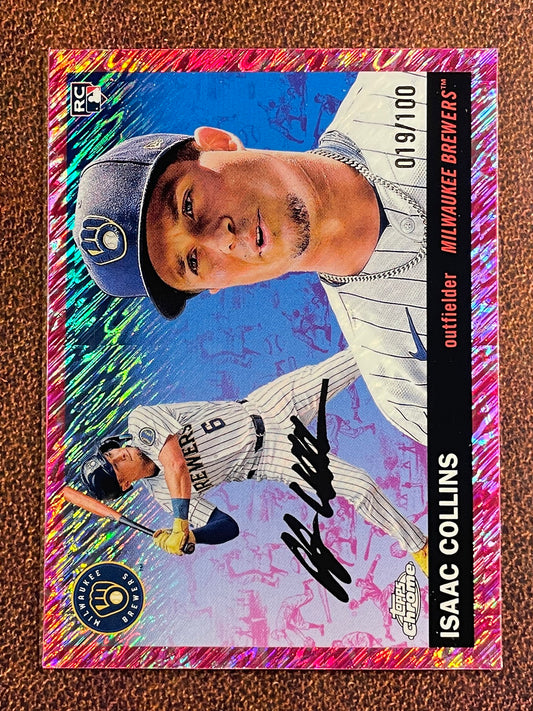 Isaac Collins - 2025 Topps Chrome Platinum - FUCHSIA Shimmer Refractor /100 - Brewers