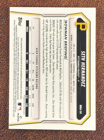 Seth Hernandez - 2026 Bowman - GREEN MOJO AUTO /99 (*Bottom Corner Issue*) - Pirates