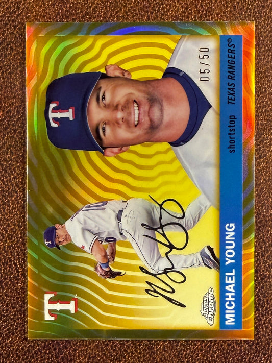 Michael Young - 2025 Topps Chrome Platinum - GOLD Vibrations /50 - Rangers