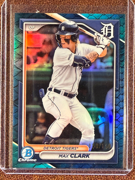 Max Clark - 2024 Bowman Chrome - BLUE Reptilian 150/150 Bookend - Tigers
