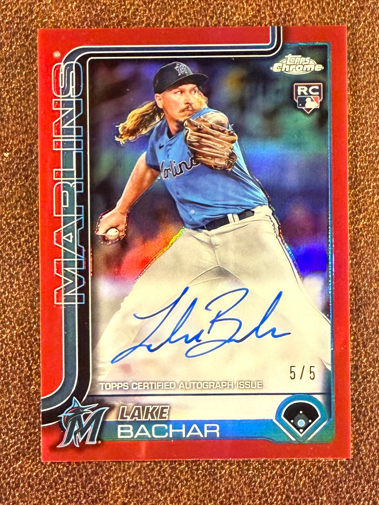 Lake Bachar - 2025 Topps Chrome - Rookie RED AUTO /5 - Marlins