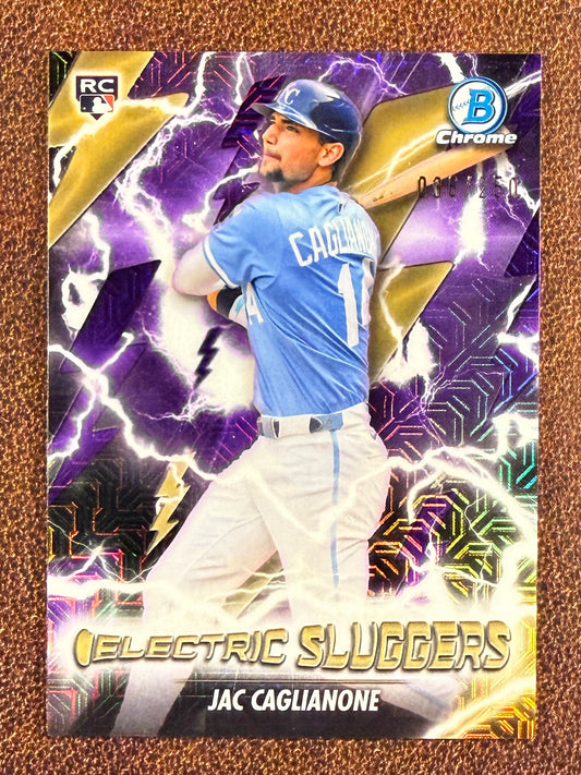 Jac Caglianone - 2026 Bowman Chrome - Rookie PURPLE Electric Sluggers MOJO /250 - Royals