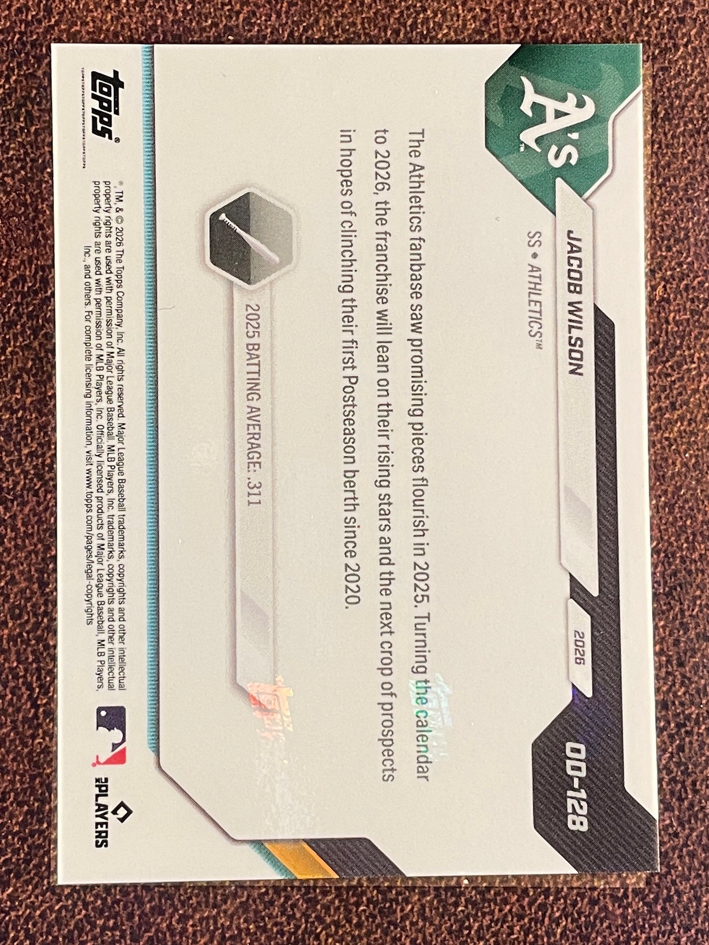 Jacob Wilson - 2026 Topps Now Road to Opening Day - GOLD Foil /50 - Athletics