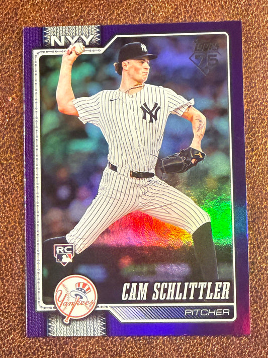 Cam Schlittler - 2026 Topps Series 1 - PURPLE Rookie Rainbow Foil /250 (*Slight Top corner issue*) - Yankees