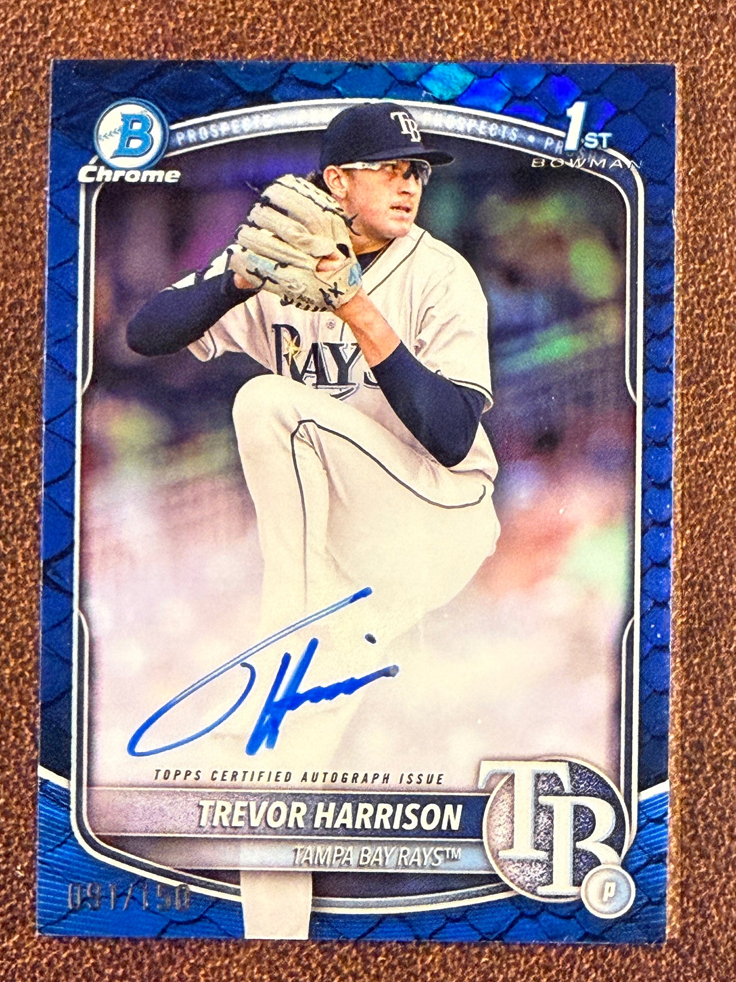 Trevor Harrison - 2025 Bowman Chrome - BLUE Reptilian 1st Bowman AUTO /150 - Rays