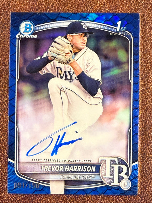 Trevor Harrison - 2025 Bowman Chrome - BLUE Reptilian 1st Bowman AUTO /150 - Rays