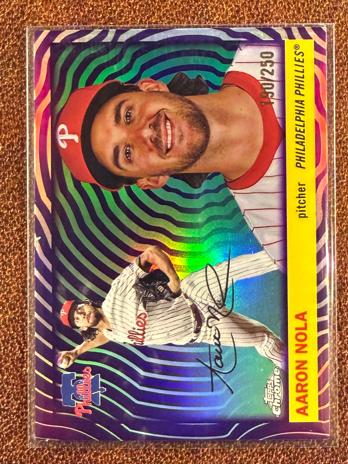Aaron Nola - 2025 Topps Chrome Platinum - PURPLE Vibrations Refractor /250 - Phillies
