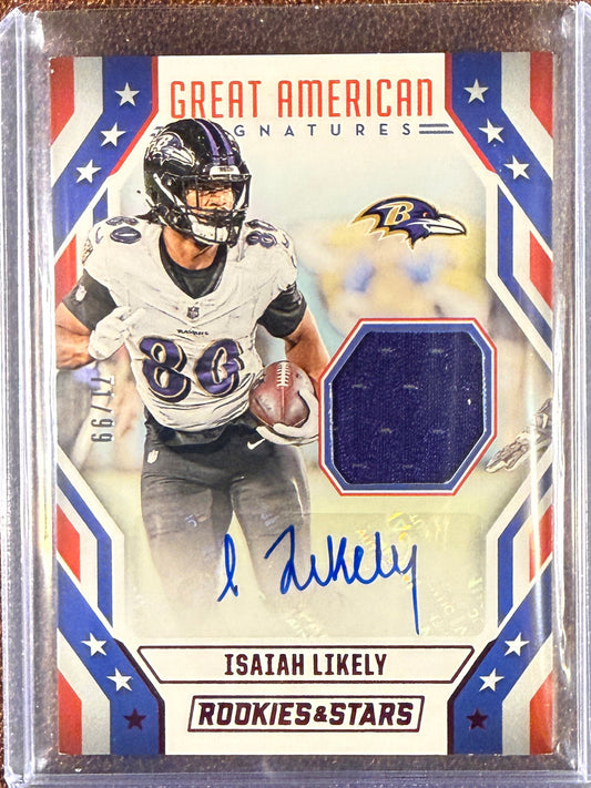 Isaiah Likely - 2024 Panini Roookies & Stars - Great American RELIC AUTO - Ravens