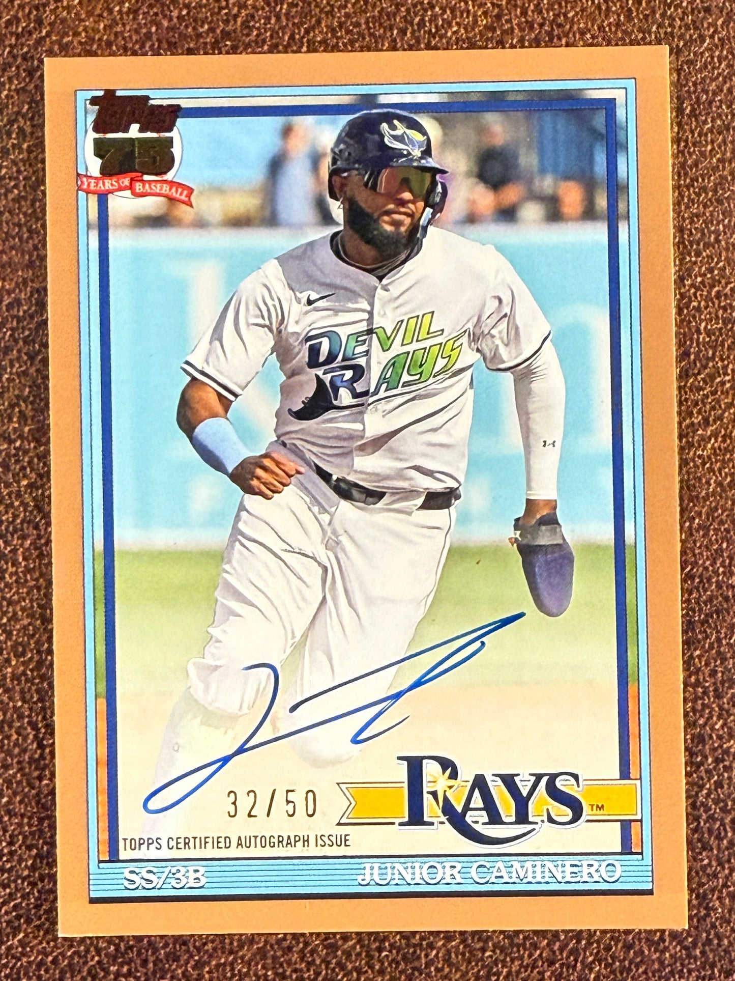 Junior Caminero - 2026 Topps Series 1 - GOLD AUTO /50 (**Slight Edge Issues**) - Rays