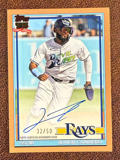Junior Caminero - 2026 Topps Series 1 - GOLD AUTO /50 (**Slight Edge Issues**) - Rays
