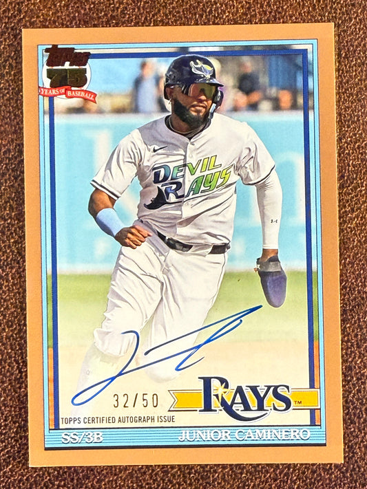 Junior Caminero - 2026 Topps Series 1 - GOLD AUTO /50 (**Slight Edge Issues**) - Rays