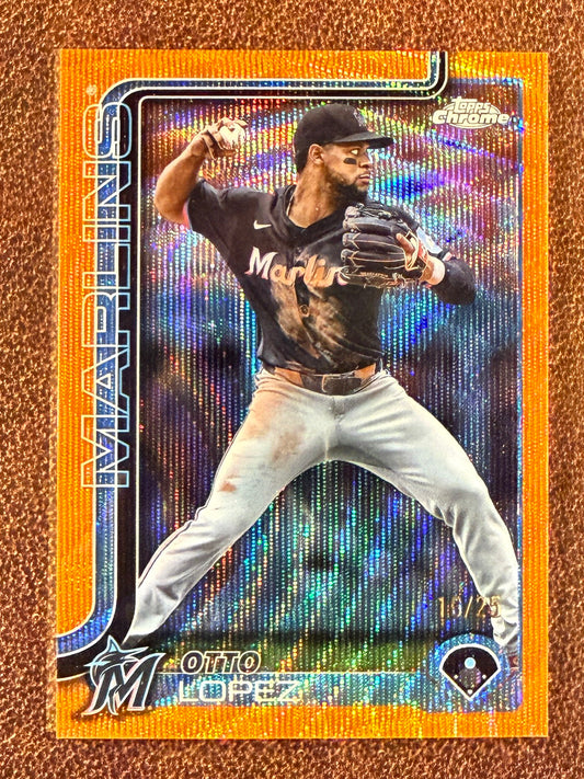 Otto Lopez - 2025 Topps Chrome - ORANGE Wave /25 - Marlins