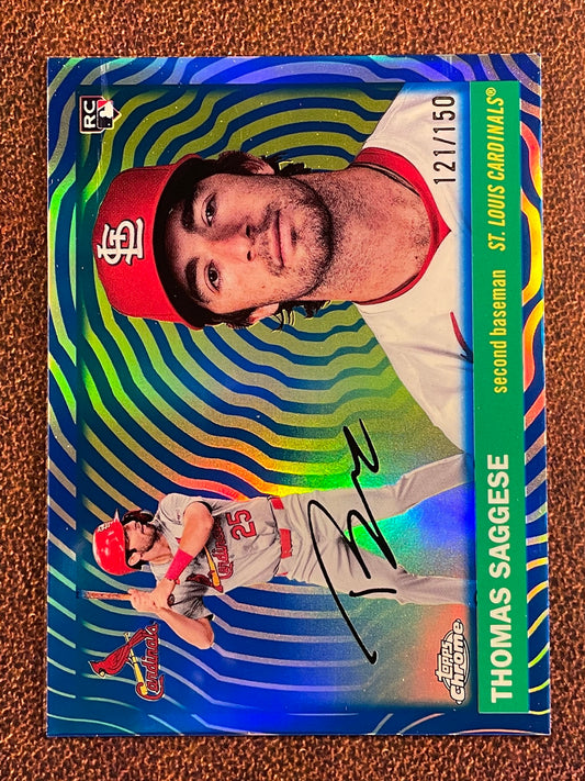 Thomas Saggese - 2025 Topps Chrome Platinum - BLUE Vibrations Refractor /150 - Cardinals