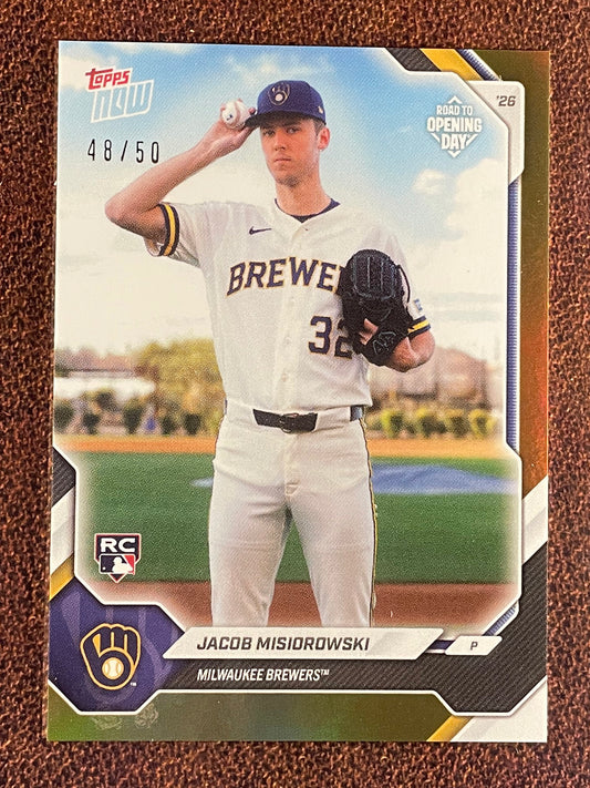 Jacob Misiorowski - 2026 Topps Now Road to Opening Day - GOLD Foil /50 - Brewers
