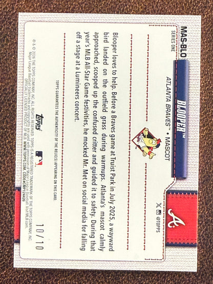 Blooper - 2026 Topps Series 1 - BLACK Mascot Worn RELIC 10/10 Bookend (*Corners*) - Braves