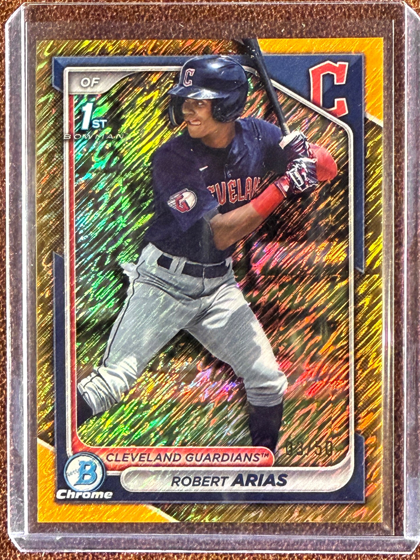 Robert Arias - 2024 Bowman Chrome - GOLD Shimmer 1st Bowman /50 - Guardians