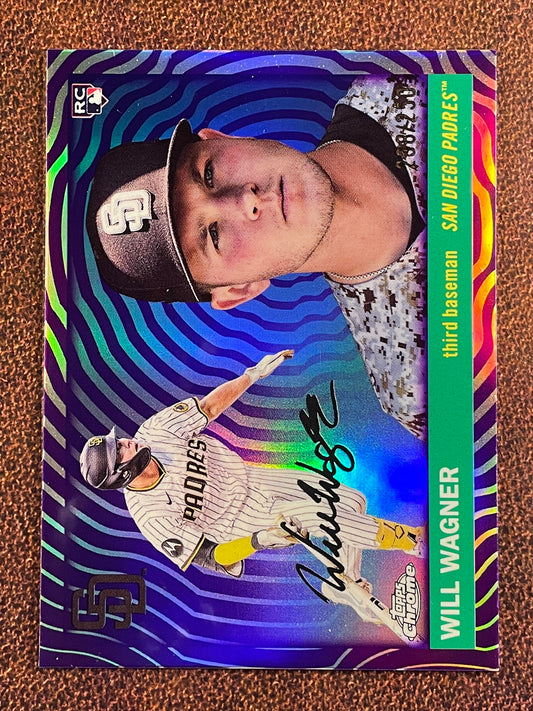 Will Wagner - 2025 Topps Chrome Platinum - PURPLE Vibrations Refractor /250 - Padres