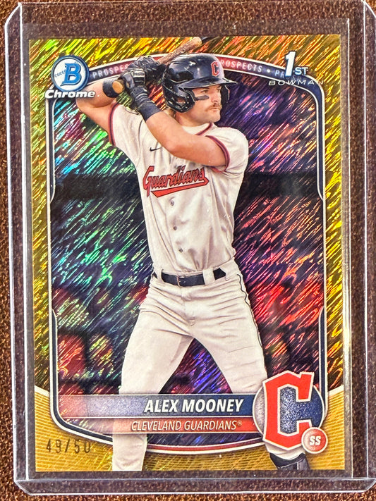 Alex Mooney - 2025 Bowman Chrome - GOLD Shimmer 1st Bowman /50 - Guardians