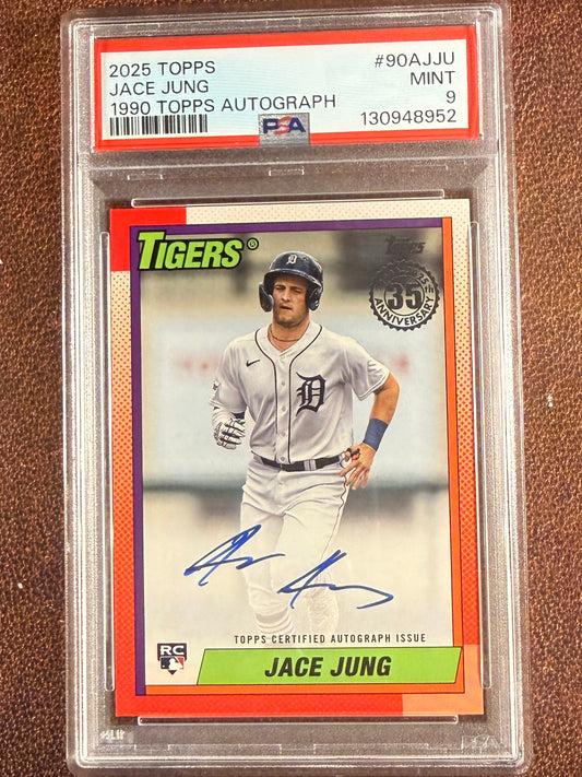 Jace Jung - 2025 Topps Series 1 - 1990 Rookie AUTO (PSA 9) - Tigers
