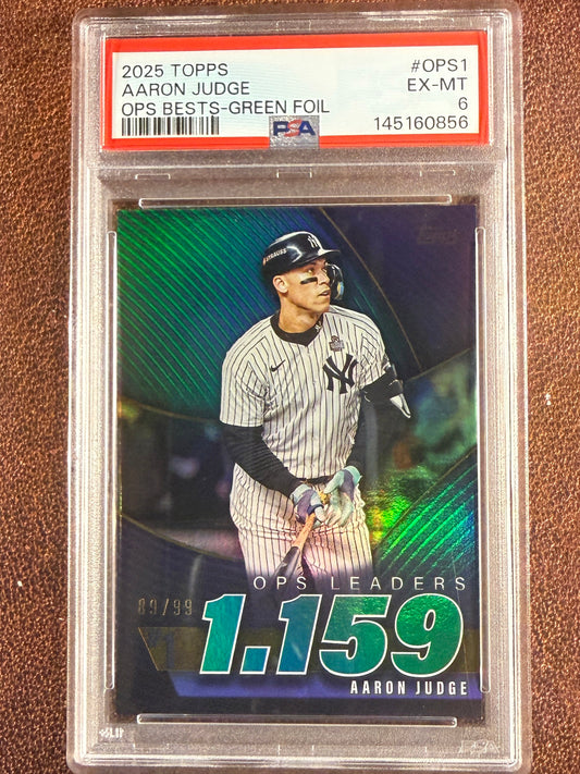 Aaron Judge - 2025 Topps - GREEN Ops /99 (PSA 6) - Yankees