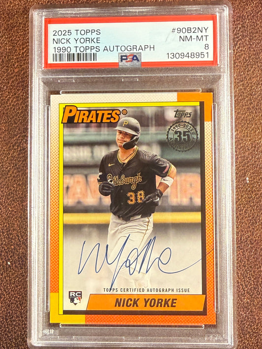 Nick Yorke - 2025 Topps - 1990 Rookie AUTO (PSA 8) - Pirates
