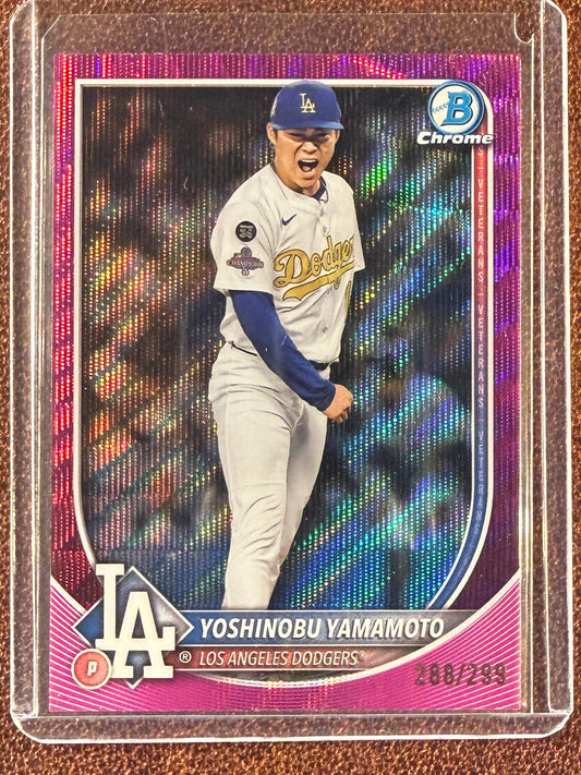 Yoshinobu Yamamoto - 2025 Bowman Chrome - Fuchsia Wave Refractor /299 - Dodgers