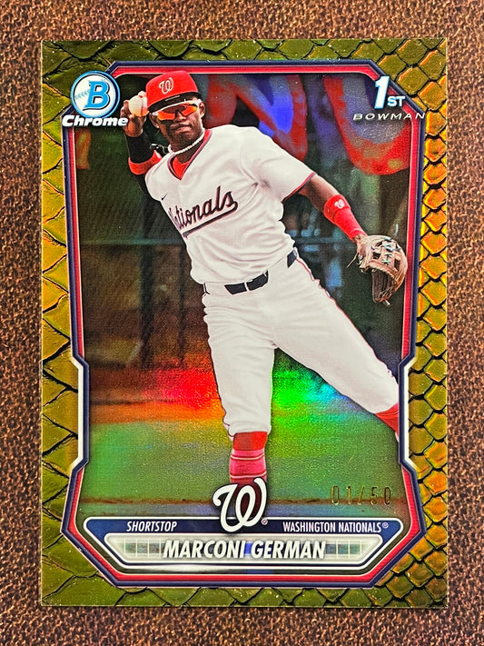 Marconi German - 2026 Bowman Chrome - GOLD 1st Bowman Reptilian /50 - Nationals