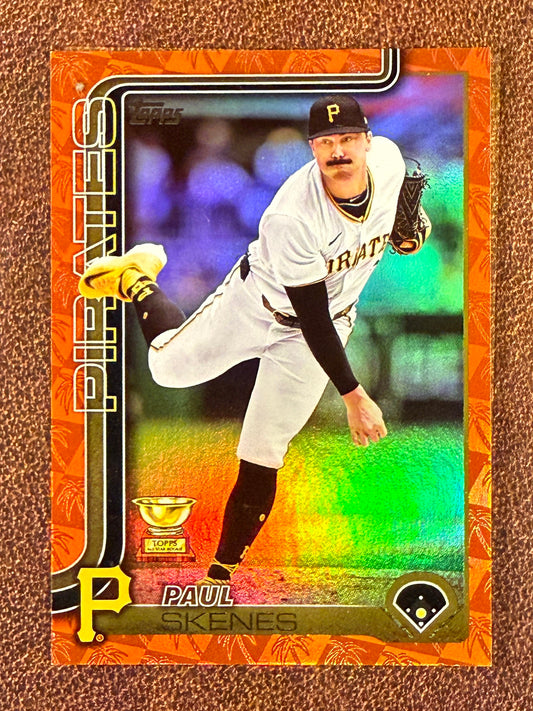 Paul Skenes - 2025 Topps Series 1 - ORANGE Palm Trees /25 (Slight Back Top Corner Whiting) - Pirates