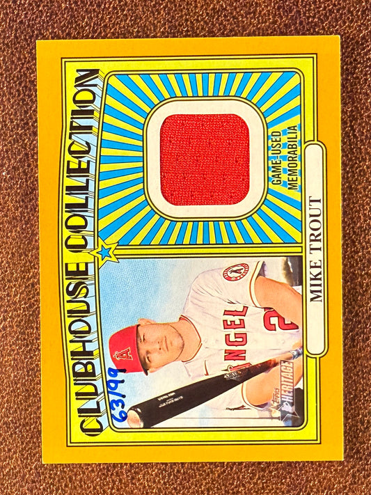 Mike Trout - 2021 Topps Heritage - GOLD Clubhouse Collection RELIC /99 - Angels