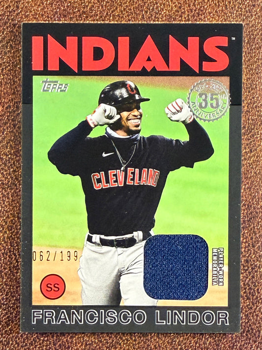 Franciso Lindor - 2021 Topps Series 1 - BLACK 1986 RELIC /199 (*slight Corner Whiting*) - Guardians