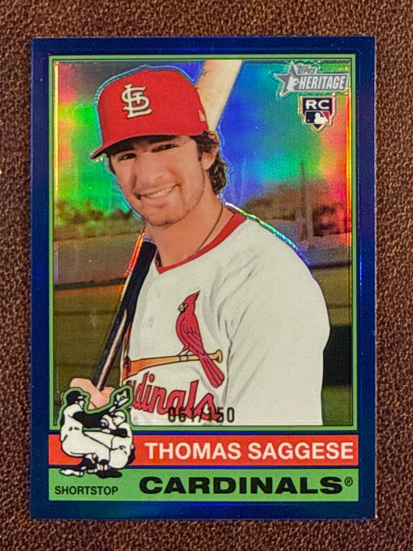 Thomas Saggese - 2025 Topps Heritage - Rookie BLUE Chrome Refractor /150 - Cardinals
