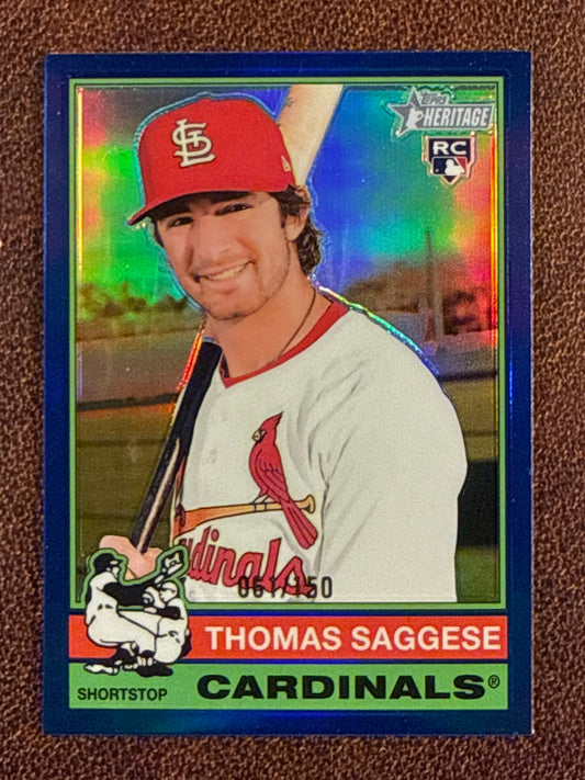 Thomas Saggese - 2025 Topps Heritage - Rookie BLUE Chrome Refractor /150 - Cardinals