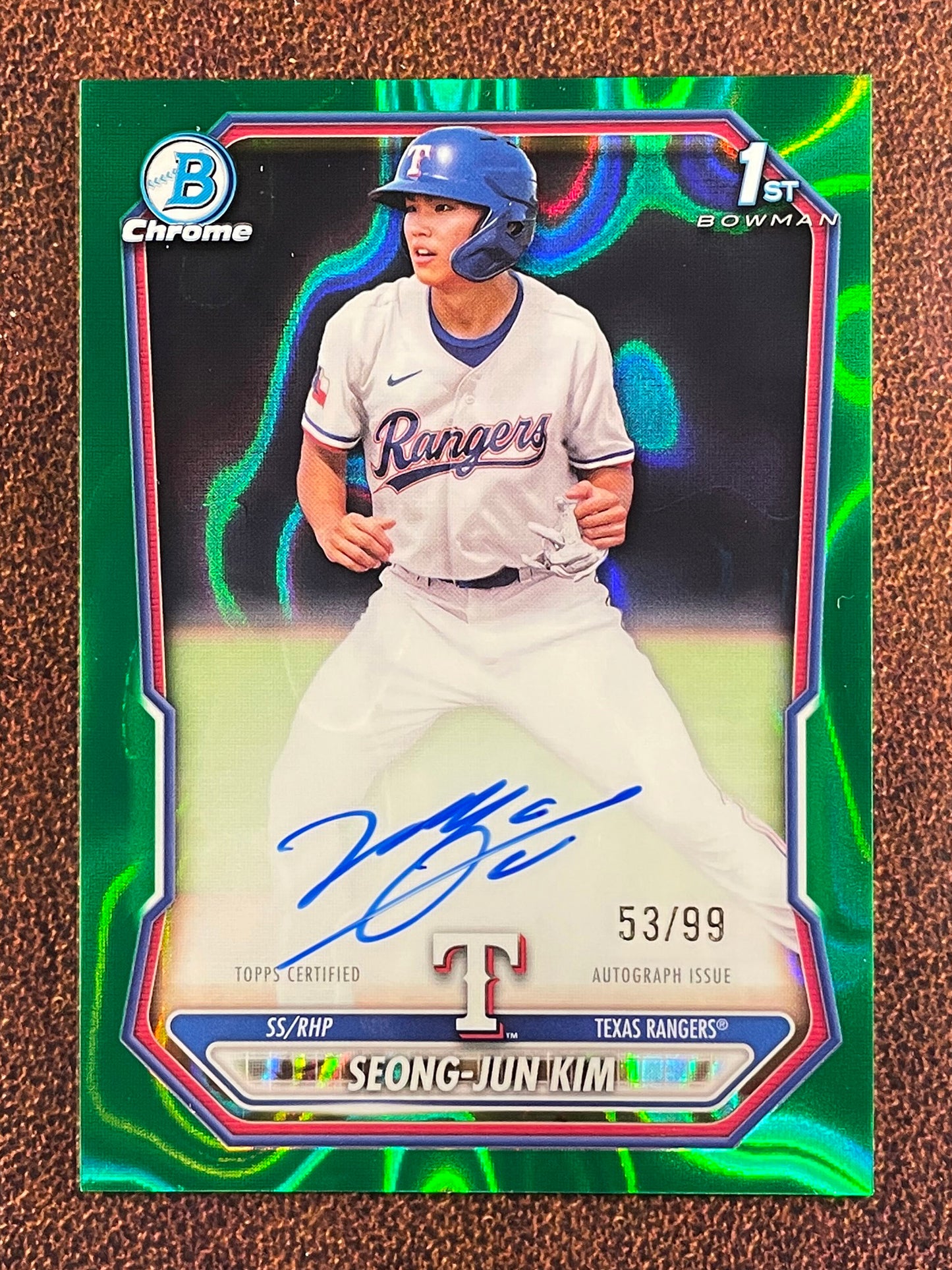 Seong Jun Kim - 2026 Bowman - GREEN Lava Refractor 1st Bowman AUTO /99 - Rangers