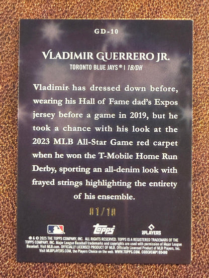 Vladimir Guerrero Jr. - 2025 Topps Series 1 - BLACK Game Day Drip 1/10 - Blue Jays