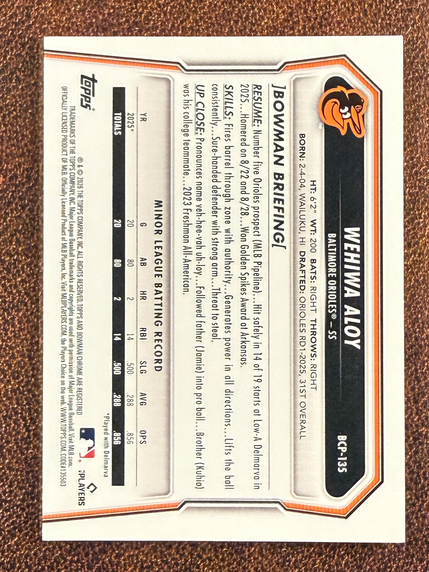Wehiwa Aloy - 2026 Bowman - 1st Etched in Glass Stained SSP - Cardinals