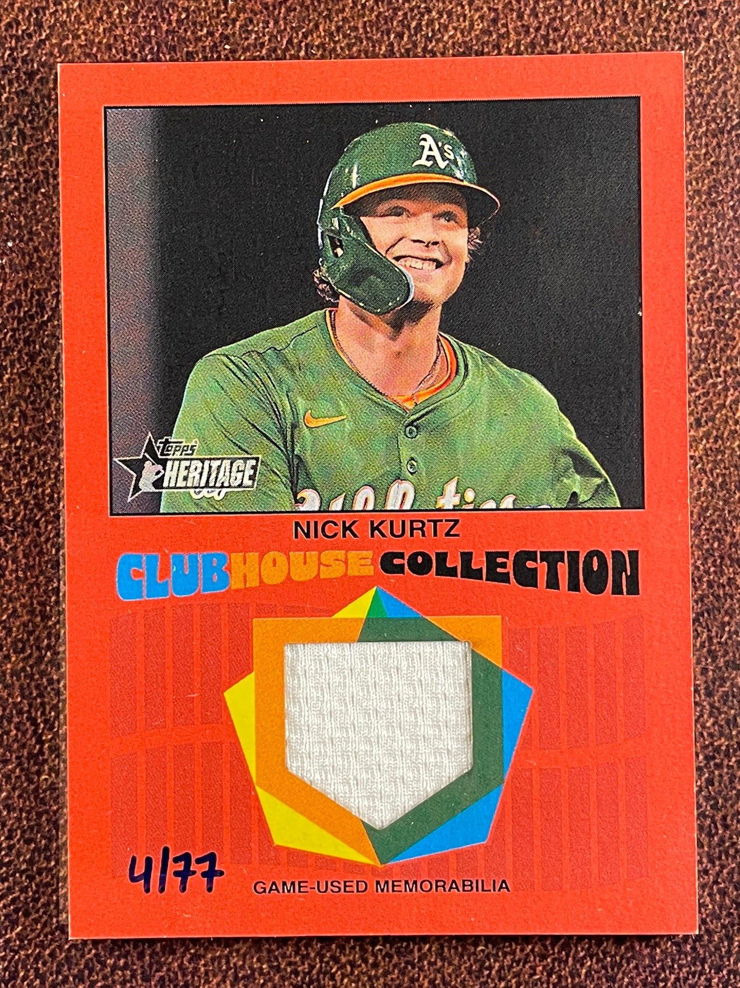 Nick Kurtz - 2026 Topps Heritage - RED Real One RELIC /77 (*Slight Corner Whiting*) - Athletics