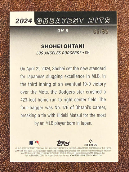 Shohei Ohtani - 2025 Topps Series 1 - GREEN Greatest Hits /99 - Dodgers.