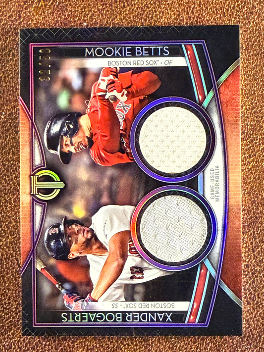 Mookie Betts / Xander Bogaerts - 2020 Topps Tribute - PURPLE Dual Relic /50 - Red Sox