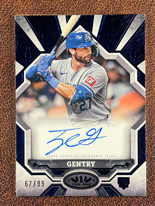 Tyler Gentry - 2025 Topps Tier One - BLUE Break Out AUTO /99 (*Edge Issues*) - Royals