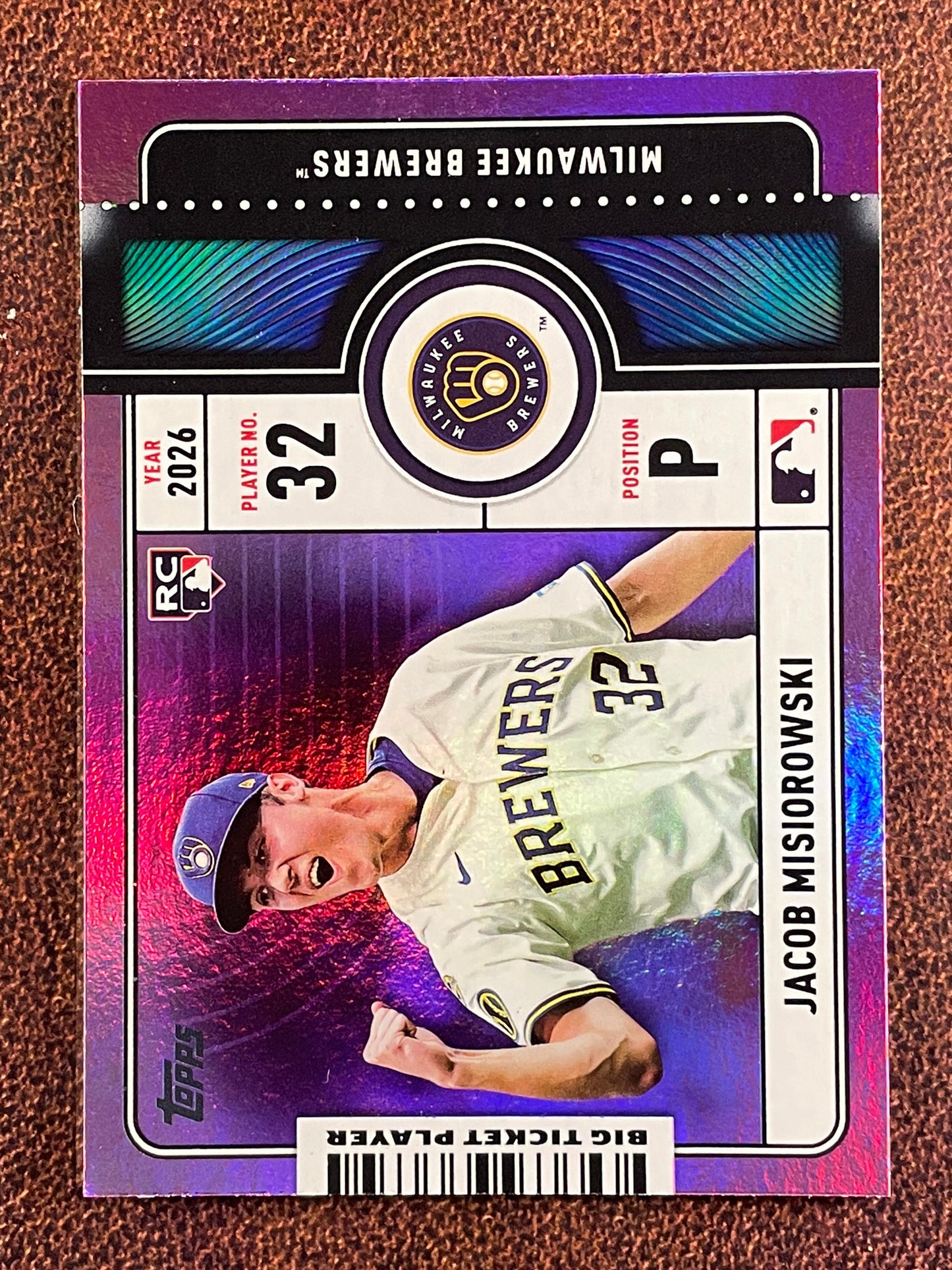Jacob Misiorowski - 2026 Topps Series 1 - Rookie PINK Big Ticket Players - Brewers