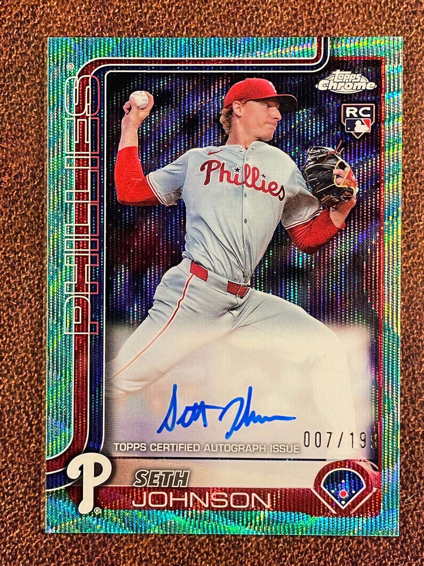 Seth Johnson - 2025 Topps Chrome - AQUA Wave AUTO /199 - Phillies