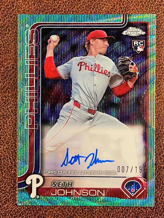 Seth Johnson - 2025 Topps Chrome - AQUA Wave AUTO /199 - Phillies