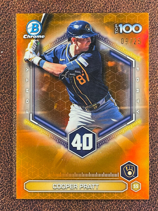 Cooper Pratt - 2026 Bowman Chrome - ORANGE Top 100 /25 - Brewers