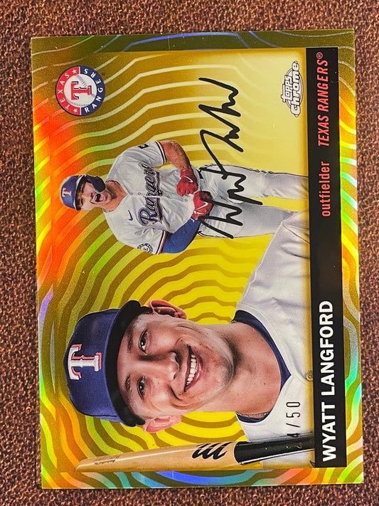 Wyatt Langford - 2025 Topps Chrome Platinum - GOLD Vibrations Refractor /50 - Rangers