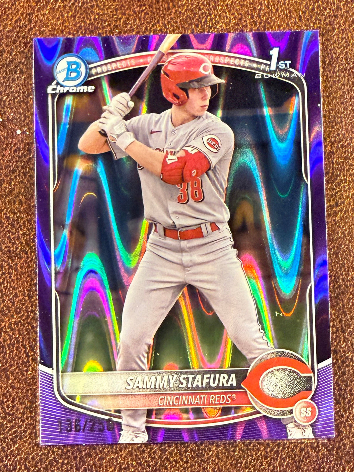 Sammy Stafura - 2025 Bowman Chrome - PURPLE 1st Bowman Raywave /250 - Reds