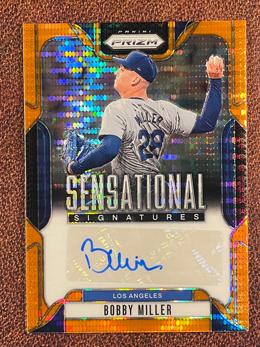 Bobby Miller - 2025 Panini Prizm - ORANGE Pulsar Sensational Signatures AUTO /99 - Dodgers