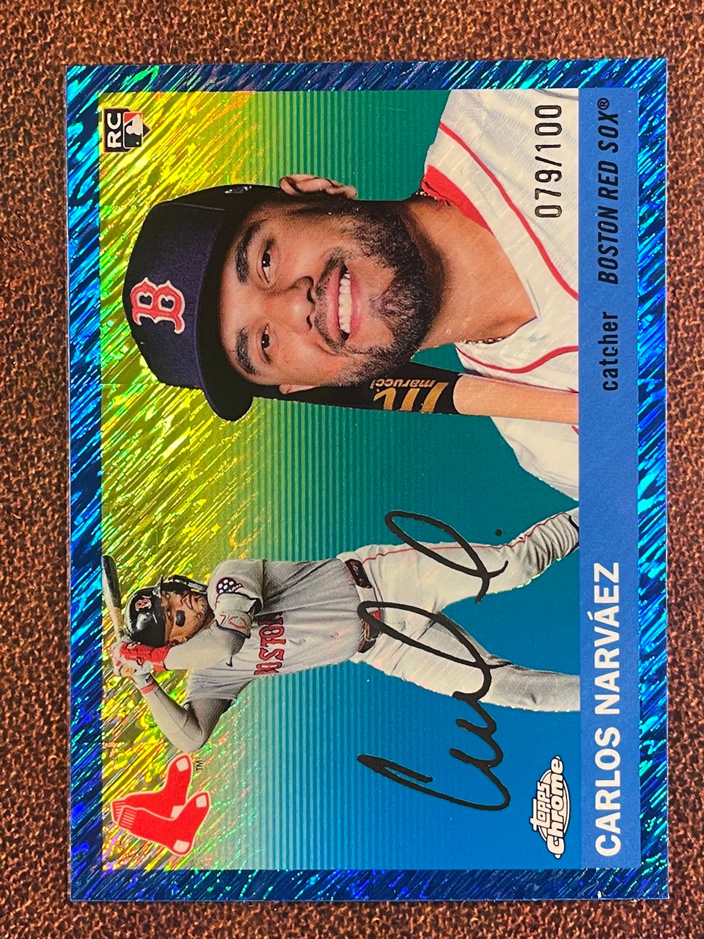 Carlos Narvaez - 2025 Topps Chrome Platinum - BLUE Rookie Shimmer Refractor /100 - Red Sox