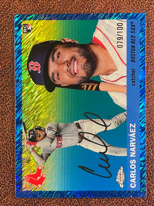 Carlos Narvaez - 2025 Topps Chrome Platinum - BLUE Rookie Shimmer Refractor /100 - Red Sox